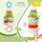 Jollybaby Baby Musical Pull String Hanging Toy for Stroller Car Seat Crib Play Gym, Plush Stuffed Dinasour Toy for Carseat with Music Teether Crinkle Paper, Sensory Toy for 0-6-12-18 Months Baby Gift