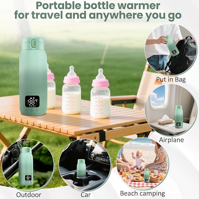 Portable Bottle Warmer for Travel, 17oz Portable Milk Warmer for Baby Fast Heating, 30W Fast Charge Precise Temperature Control Bottle Warmer On The Go Baby Milk Warmer for Breastmilk & Formula