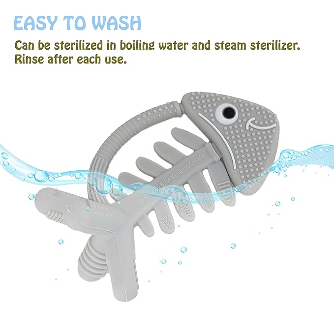 Infant Toys, Teething Toys for Babies 0-6 Months, Baby Teether 3D Fish Hand Pacifier Silicone, Soft-Textured Newborn Infants Baby Toys for Teething Relief 6-12 Months, USA Patent Pending(Grey)