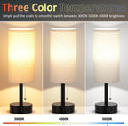 Bedside Table Lamps Set of 2-3 Color Temperatures Pull Chain Lamp with AC Outlet Charging Port, Round Night Stand Lamps for Bedroom Guest Room Office, Small Bed Side Light with E26 LED Bulbs