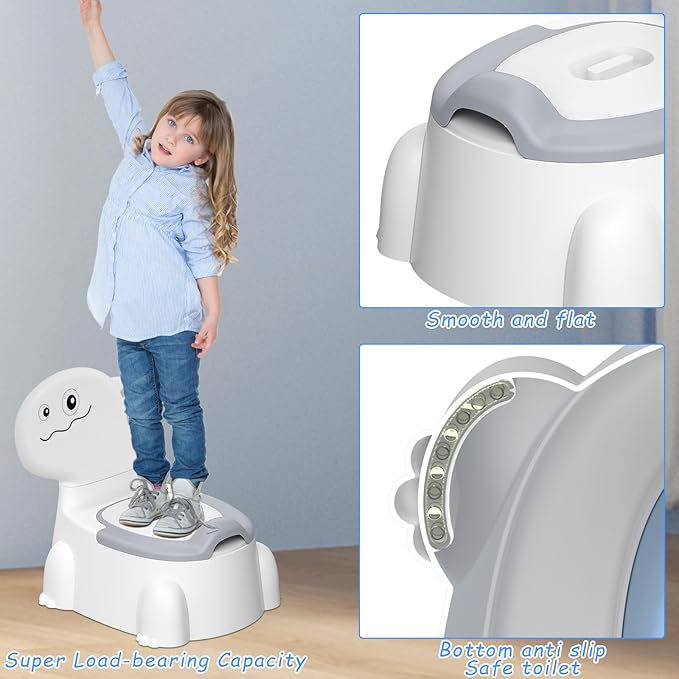 Potty Seat Baby Training Chair Boys Girls Toddler Dinosaur Comfortable children 1-5 years old Baby toilet Animal seat with lid back potty trainer (Grey)