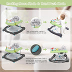 5 in 1 Foldable Baby Walker, Activity Baby Walker-Baby Bouncer, Rocker, Activity Center,Seat and Push Walker,Detachable Trampoline Mat, Adjustable Speed Rear Wheels and Height,Ages 6-18 Months(Green)