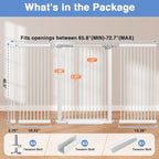 65.7"-72.2" Extra Wide Baby Gate, 40.5" Tall Dog Gate Indoor,Walk Through Pet Gates for Doorways Kitchen No Drilling Auto Close Pressure Mounted Safety Child Toddler Gate, White