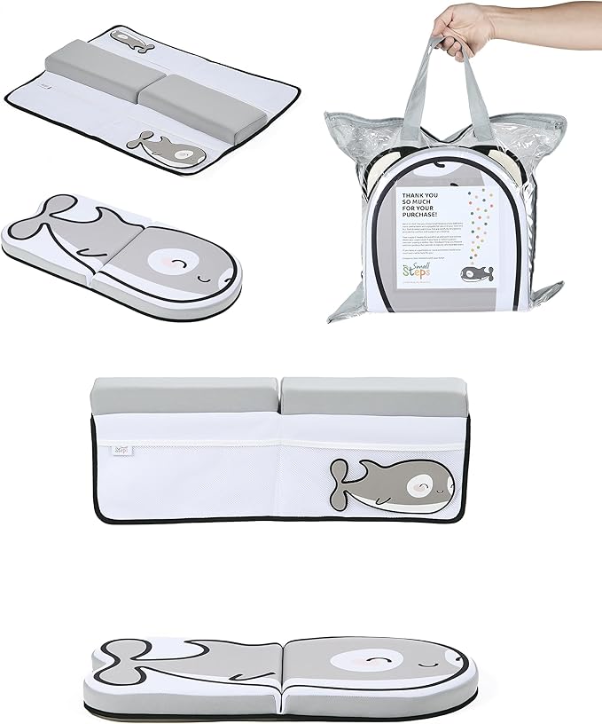 Small Steps Bath Kneeler and Elbow Rest Pad Set – Ergonomic Baby Bath Kneeling Pad with Memory Foam and Non-Slip Design – Orca-Themed Comfort with Handy Pockets for Bathing Babies and Kids