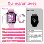 Waterproof Smart Watch for Kids Girls Ages 5-12 with 39 Games, HD Camera, Video, Music, Habit Tracking, Alarm, Pedometer, Kids Smart Watch Chrismars Birthday Gift for Girls Age 5 6 7 8(Pink)