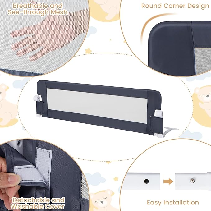 HONEY JOY 2 Pack Bed Rails for Toddlers, 60-Inch Extra Long, Foldable Portable Swing Down Safety Bed Guard Rail, Toddler Bed Rails for Crib, King Queen Full Twin Size Bed Mattress (Gray)