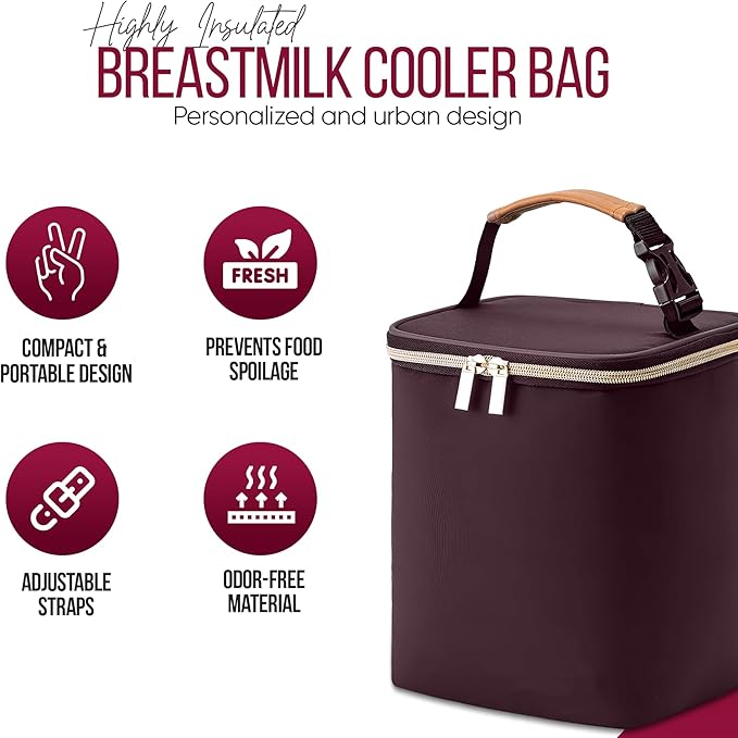 BreastMilk Cooler with Ice Packs and Tote Bags for Nursing, Large Capacity, Waterproof, Fits 9 Baby Bottles Up to 11 oz, Dark Brown