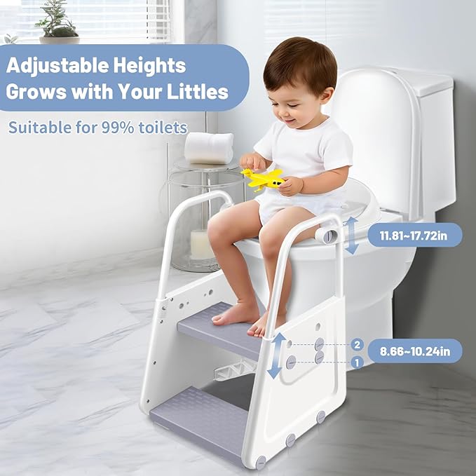 Potty Training Seat with Step Stool - 3 in 1 Potty Training Toilet Seat with Large Handles & Anti-Splash Guard | Foldable Toddler Toilet Seat Adjustable Height Non-Slip Toddler Step Stool