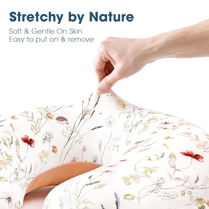 GRSSDER Reversible Nursing Pillow Cover, Ultra Soft Stretchy Minky Removable Nursing Covers Fitted for Breastfeeding Pillows Snug and Safe, Comfortable Slipcover for Girls, Stylish Original Print