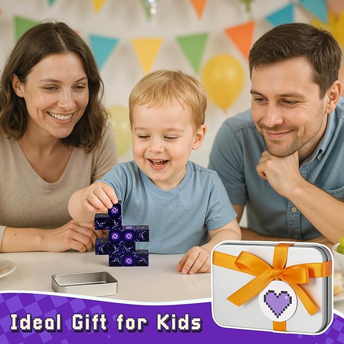 3 otters 12PCS Magnetic Building Blocks, Travel Toys for Kids STEM Magnetic Cube with Storage Box for Boys Girls Birthday Gift (Portal)