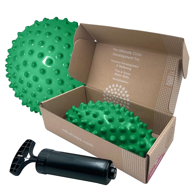 Edushape Original Sensory Ball for Baby - 7" Deflated with Pump, Green Color, Enhances Gross Motor Skills for Kids 6 Months & Up