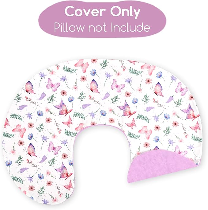 Nursing Pillow Cover 1 Pack, Minky Removable Nursing Pillowcase for Breastfeeding Pillows, Reversible Feeding Slipcover for Baby Boys/Girls, Super Soft Comfortable (Butterfly)