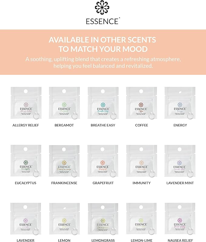 Essence Wearable Aromatherapy Nasal Diffuser – Immunity Blend Essential Oil Nose Ring Refresh Kit – Personal Scent Clip for Travel, Work & Everyday Use – Made in USA