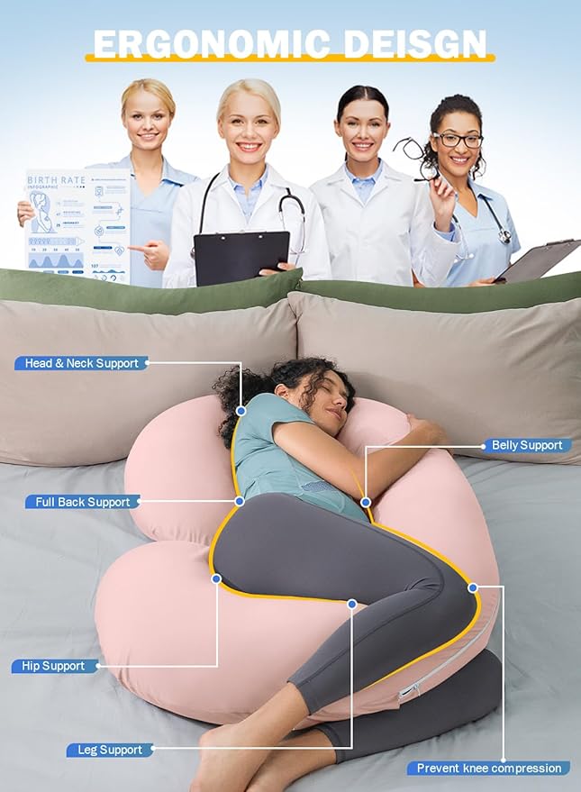 INSEN Cooling Pregnancy Pillow, Maternity Pillow with Soft Cotton Cover,C Shaped Pregnant Women and Side Sleeping (Cooling Pink)