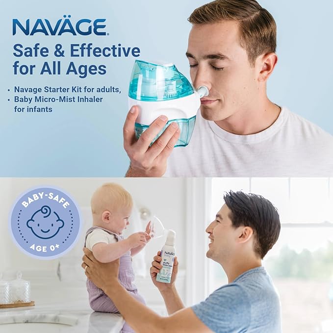 Navage Starter Kit with 30 SaltPods and Baby Mist Bundle – Natural Nasal Irrigation for Adults and Continuous Saline Mist for Baby Congestion Relief