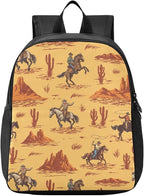 Western Desert Cowboy Toddler Backpack Waterproof Mini Backpack Boys/Girls Cute Small Backpack Kindergarten Pre School Bags 13 Inch