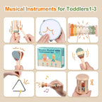 Baby Musical Instruments Set, Montessori Wooden Toys for Toddlers 3+, Neutral Colors Percussion Instruments with Xylophone, Maracas & Tambourine for Kids Preschool Educational and Birthday Gifts
