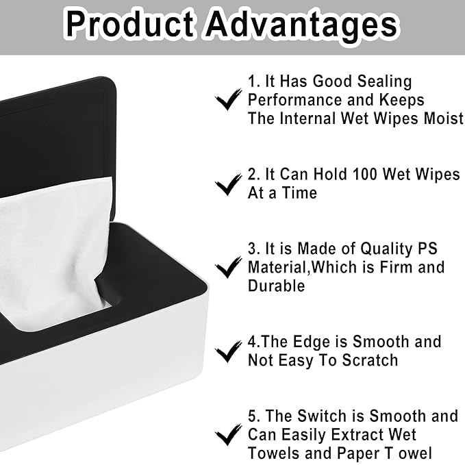 NOVWANG Wipes Dispenser, Baby Wipe Holder, Keeps Wipes Fresh, Refillable Wipe Container Baby Wipes Case for Bathroom Wipes Pouch Case, Black-White