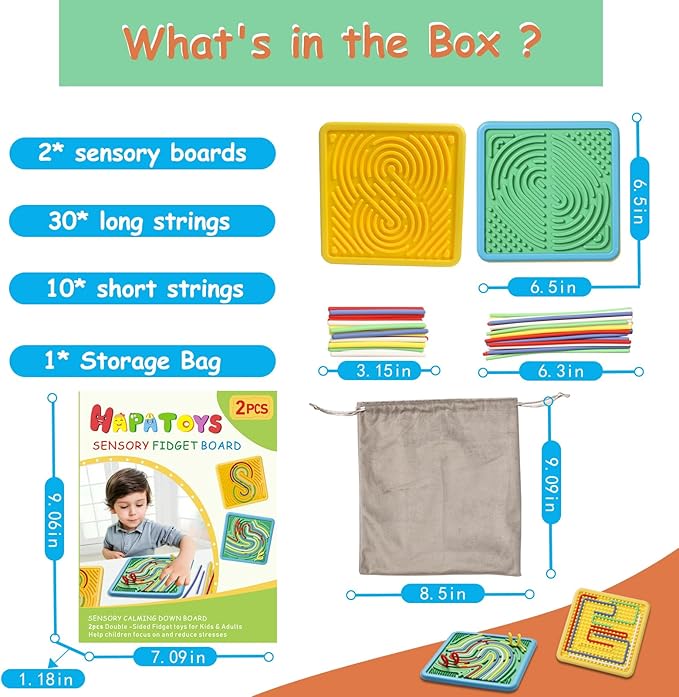 Sensory Activity Board for Kids & Toddlers: Double-Sided Fidget Board Toys with Storage Bag for Stress, Anxiety, ADHD & Autism | Tactile Sensory Toys for 3 4 5 6 Year Old Boys & Girls (2PCS)