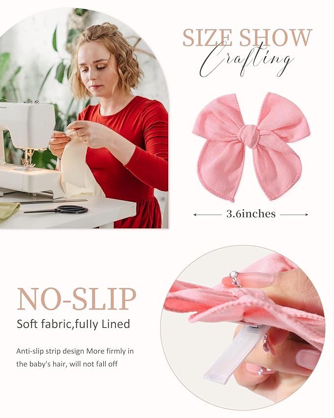 doboi 20PCS Fable Bows 3.6 Inch Hair Clips Baby Girls Hair Clips Cotton Linen Bows for Girls Solid 10 Color Hair Accessories for Baby Toddlers Kids