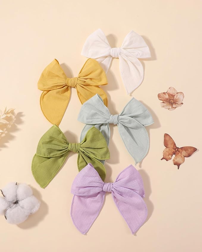 doboi 8PCS Baby Girls Hair Clips Fable Hair Bows Cotton Linen Bows for Girls Hair Accessories for Baby Toddlers Kids