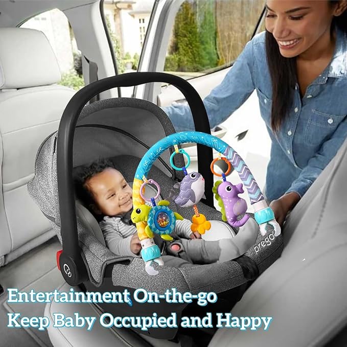 Baby Stroller Arch Toy, Clip On Arch Mobile for Bassinet with Universal Clamps, Activity Toy Bar for Bouncer Musical Crib Mobile Toys for Infants Car Seat Toys Rattle Turtle Music Whale
