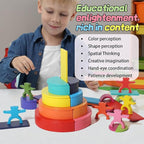 40-Piece Wooden Rainbow Stack Set, 4-in-1 Building Blocks preschoolers Early Development & Activity Toys Montessori Toys for Kids 3, 4, 5, 6 Years and Older Gifts for Boys and Girls