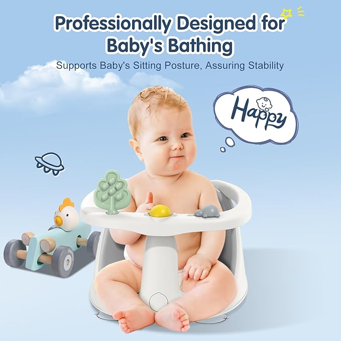 Baby Bath Seat for Babies 6 Months & Up, Non-Slip Bath Seats for Babies Sitting up,Bath tub Seat with Suction Cups,Safe & Comfortable Bath Chair Baby, Gray