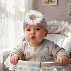 Baby Girls Sunflower Headbands, 3 Pack Baby Hairband Hair Bows Lace and Stretchy Elastic Accessory for Newborn Infants Toddlers (Purple+Blue+Pink, One Size(Stretchy))