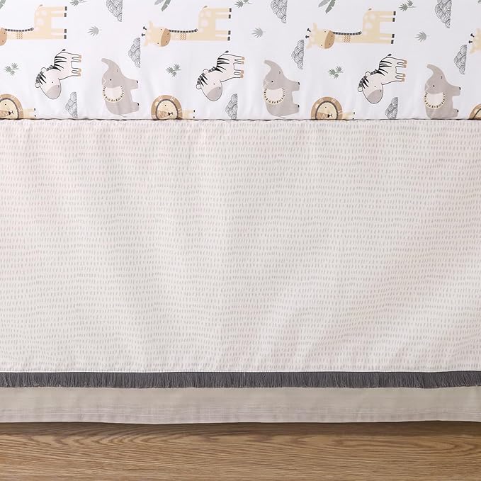 The Peanutshell 4 Piece Organic Cotton Baby Crib Bedding Set for Boys & Girls - Newborn, Infant & Toddler Nursery Bed Set Decor with Two Crib Sheets, Dust Ruffle Comforter - Safari Serenity