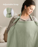 Blissful Diary Muslin Nursing Cover for Breastfeeding, Breathable Breastfeeding Cover up with Arch Neckline for Women, Nursing Apron(Sage Green)