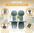 4pc Silicone Baby Spoons Self Feeding Baby Utensils 6-12 Months - 3 Baby Spoon - 1 Baby Fork - Toddler Cutlery Set - BPA Free, Dishwasher Safe, Baby Eating Essentials (Light pink/Army Green)