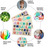 Wooden Puzzles for Toddlers, Voamuw Wooden Alphabet Number Shape Puzzle Toddler Education Learning Toys for Kids Ages 3 4 5 Years Old (Set of 3)