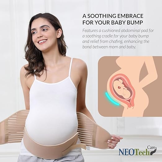 NeoTech Care Pregnancy Support Maternity Belt, Waist/Back/Abdomen Band, Belly Brace (Size L, Beige Color)