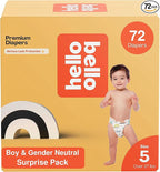 Hello Bello Premium Diapers, Size 5 (27+ lbs) Surprise Pack for Boys - 72 Count, Hypoallergenic with Soft, Cloth-Like Feel - Assorted Boy & Gender Neutral Patterns