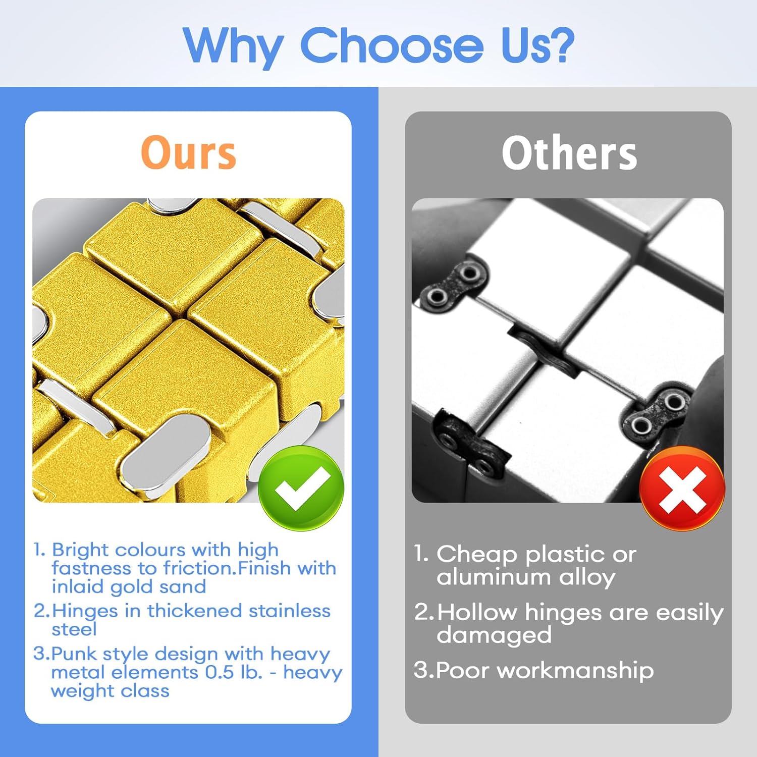 Fidget Cube, Zinc Aolly Metal Infinity Cube Fidget Desk Toy, Punk Style Design With Exquisite Case, Durable and Heavy Cool Gadgets, Adult Fidget Toys for Alleviate Stress and Anxiety(Yellow)