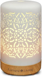 Earnest Living Essential Oil Diffuser White Ceramic Diffuser 100 ml Timers Night Lights and Auto Off Function Home Office Humidifier Aromatherapy Diffusers for Essential Oils