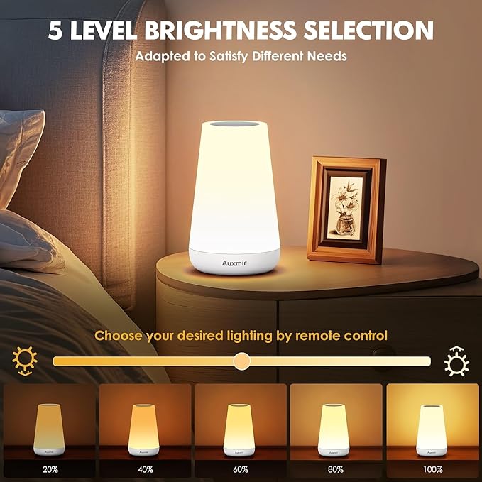 Night Light, Dimmable Touch Lamp for Bedroom, Portable Rechargeable Bedside Table Lamp for Baby Nursery, 13 RGB Colors & 5 Brightness, Night Lights for Bedroom Living Room Bathroom Hallways