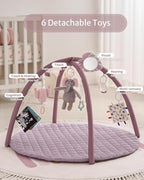 Blissful Diary Baby Play Gym Mat, Tummy Time Activity Mat with 6 Detachable Toys for Stage-Based Sensory & Motor Skill Development, Easy to Install & Clean, Baby Essentials Gift, Lavender Pink