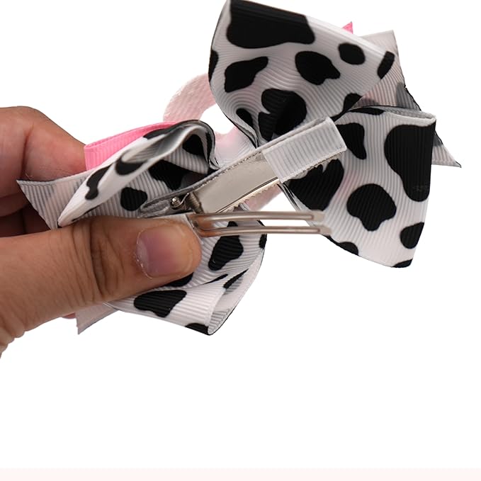 Birthday Hair Bow for Baby Girls 1 2 3 4 5 6 Years Sprinkle Decorations Party Pink Hair Accessories for Two 2nd Birthday Cow Print Cowgirl