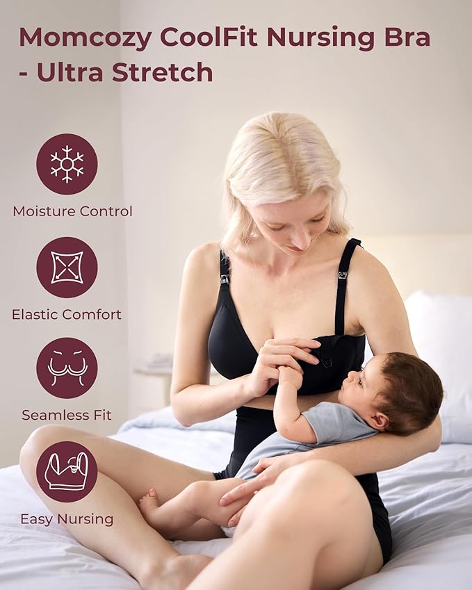 Momcozy CoolFit Nursing Bras for Breastfeeding, Ultra Stretch Seamless Jelly Strip Maternity Bra, Cooling Wireless