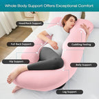 Sasttie Pregnancy Pillows for Sleeping, Jumbo U Shaped Cooling Full Body Pillow with Removable Cover, Pregnant Women Must Haves, Maternity Essential, Light Pink