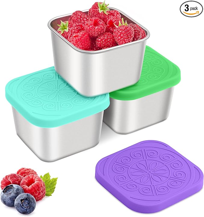 Stainless Steel Snack Containers for Kids,7.2oz Easy Open Leak Proof Reusable Snack Box Container with Lids,Small Lunch Containers for Meal Prep,School,Picnic and Travel-3Pack
