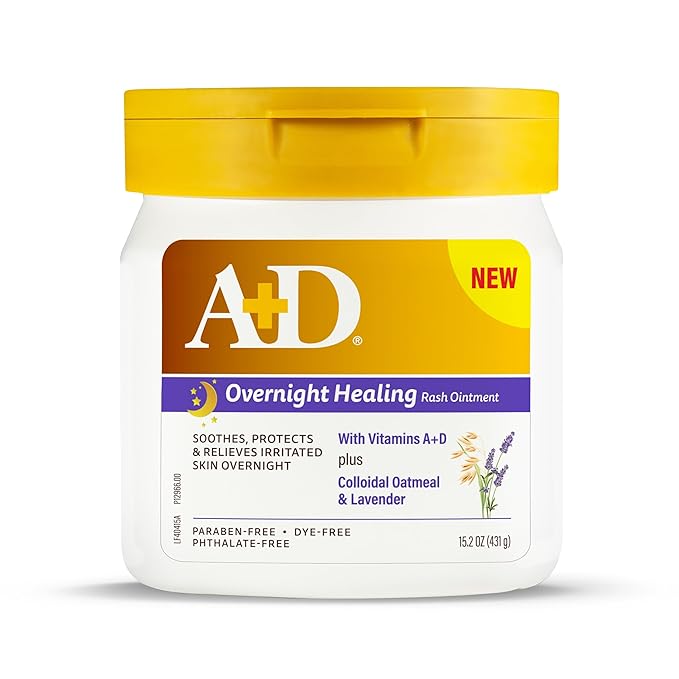 A+D Overnight Healing Diaper Rash Ointment - Soothes, Protects & Relieves Diaper Rash Overnight with Lavender & Colloidal Oatmeal - Healing Ointment for Red, Itchy, Irritated Skin - 15.2 oz Jar