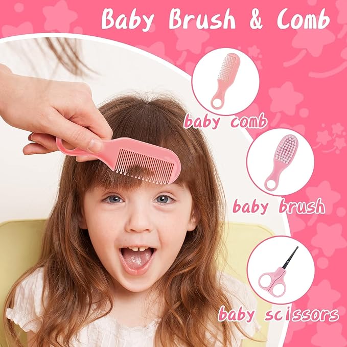 Baby Grooming and Healthcare Kit, Infant Safety Care Set with Hair Brush Comb Nail Clipper Nasal Aspirator,Baby Essentials Kit for Newborn Girls Boys (13 in 1, Pink)