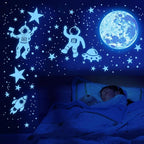 1017Pcs Glow in The Dark Stars for Ceiling Glow in The Dark Moon and Planet Wall Decal Luminous Astronaut Universe Galaxy Space Wall Stickers for Kids Boys Bedroom Blue