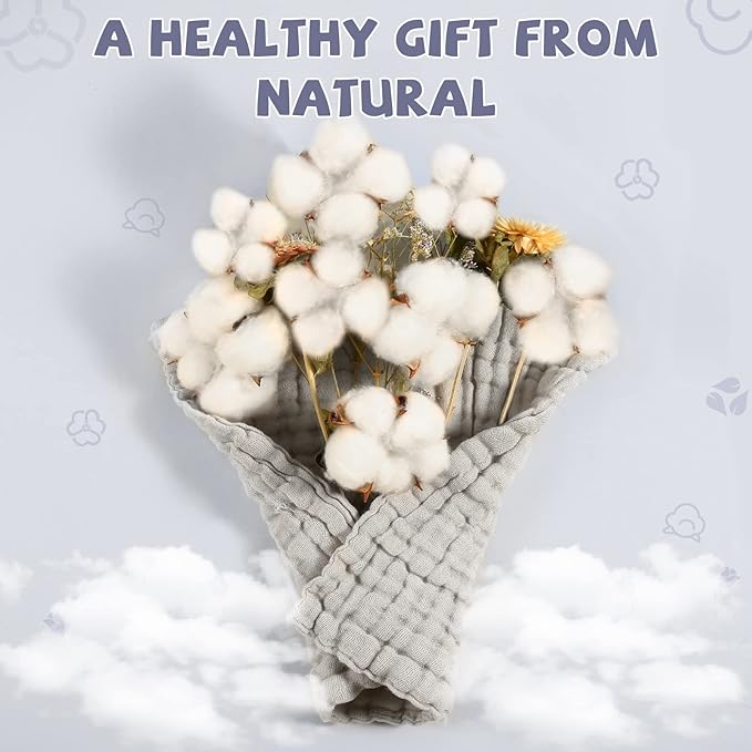 MUKIN Baby Washcloths - Soft Face Cloths for Newborn, Absorbent Bath Face Towels, Baby Wipes, Burp Cloths or Face Towels, Baby Registry as Shower. Pack of 6-12x12 inches (Grey)