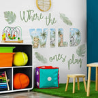 27.95x21.65 Inches Watercolor Wild Jungle Animal Wall Decals - Forest Safari Removable Stickers for Baby's Nursery, Playroom, Bedroom, Classroom - Tiger, Elephant, Giraffe Decor