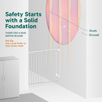 Cumbor 31.6-48" No Bottom Bar Baby Gate for Stairs, 2-in-1 Auto Close Dog Gate Indoor, Hardware Mounted Pet Gate for Doorways with Large Walk Thru Door, Child-Proof Safety Gate for Kids (White)