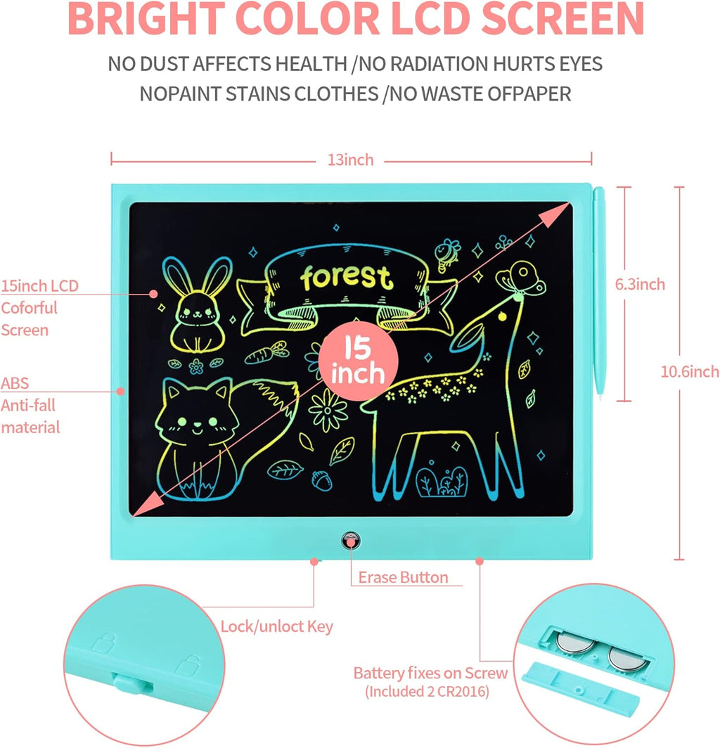 LCD Writing Tablet for Kids, 15 Inch Colorful Electronic Doodle Board for Kids Age 3+ Toys Christmas Birthday Erasable Drawing Tablet Toddler Learning Toys